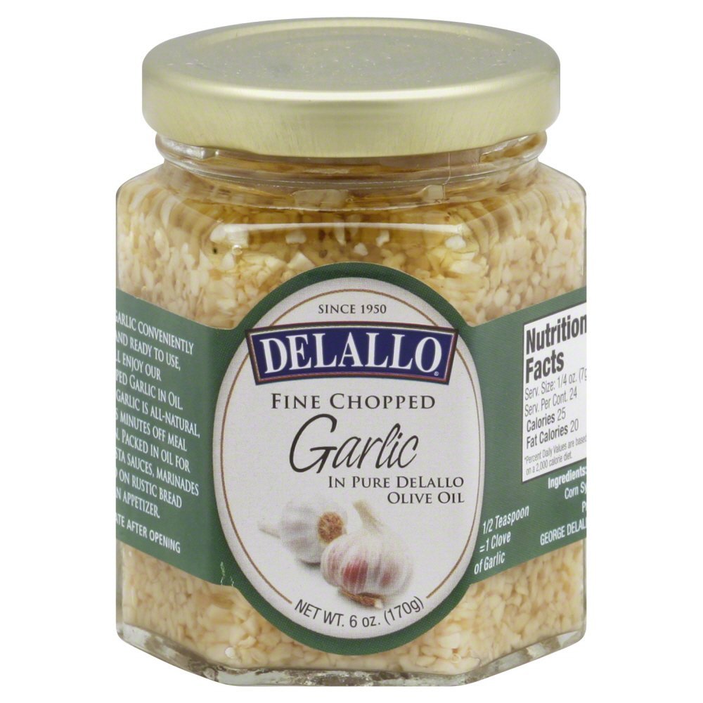 DELALLO: Fine Chopped Garlic in Olive Oil, 6 oz - Vending Business Solutions