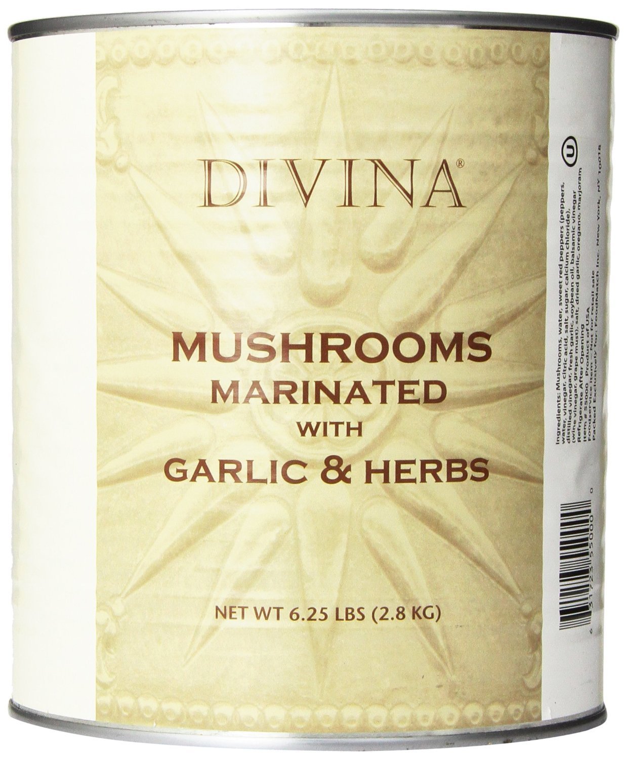 DIVINA: Mushrooms Marinated with Garlic & Herbs, 6.25 lb - Vending Business Solutions