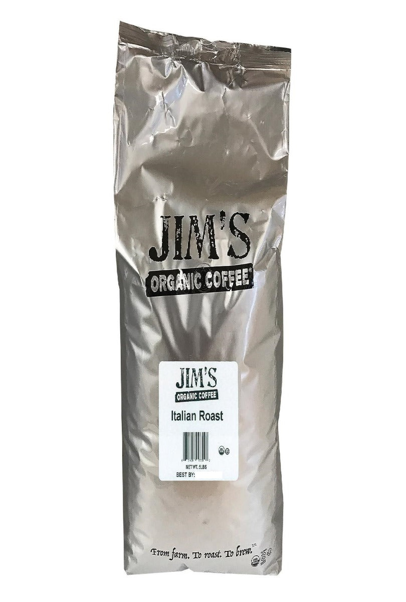 JIMS ORGANIC COFFEE: Organic Italian Roast Whole Bean Coffee, 5 lb - Vending Business Solutions