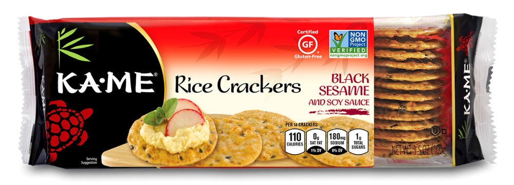 KA ME: Black Sesame and Soy Sauce Rice Crackers, 3.5 oz - Vending Business Solutions