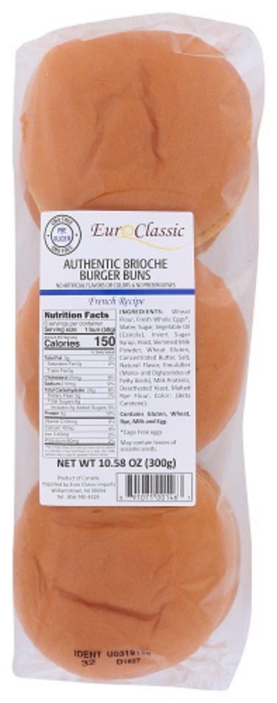 EURO CLASSIC: French Brioche Hamburger Buns – Presliced, 10.58 oz - Vending Business Solutions