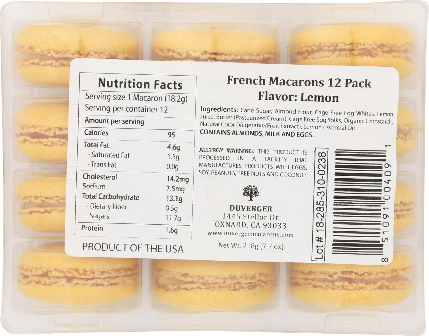 DUVERGER: French Macarons Lemon, 72 pc - Vending Business Solutions