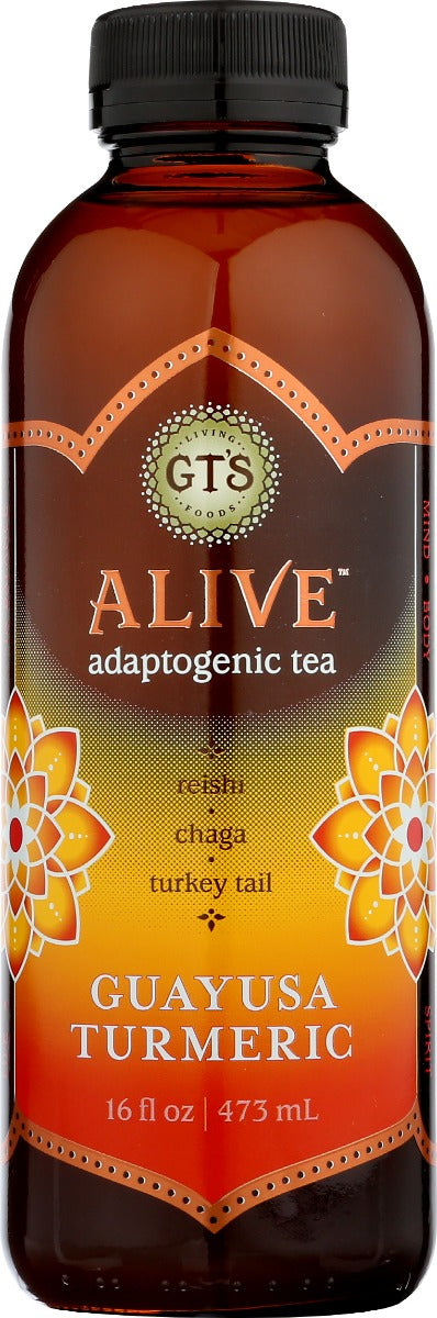 GTS LIVING FOODS: Alive Adaptogenic Tea Guayusa Turmeric, 16 oz - Vending Business Solutions