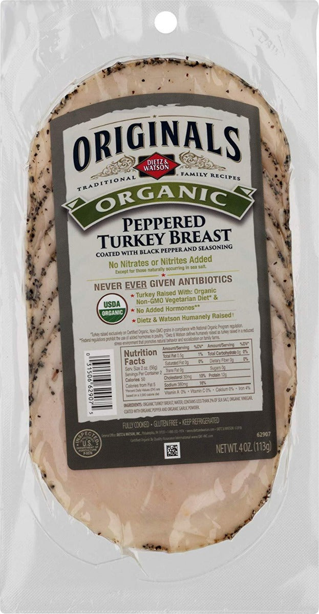 DIETZ AND WATSON: Peppered Pre-Sliced Turkey Breast, 4 oz - Vending Business Solutions