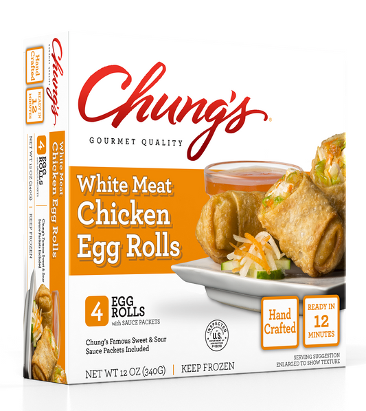 CHUNG'S GOURMET QUALITY: White Meat Chicken Egg Rolls 4 Count, 12 oz - Vending Business Solutions