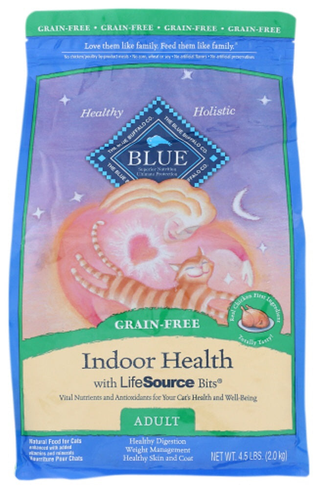 BLUE BUFFALO: Indoor Health Adult Cat Food Grain-Free Chicken Recipe, 4.50 lb - Vending Business Solutions