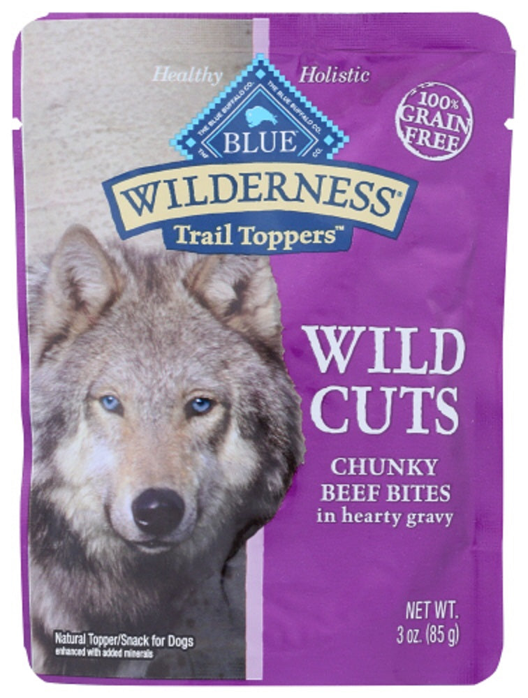 BLUE BUFFALO: Wilderness Wild Cuts Trail Toppers Adult Dog Food Chunky Beef Bites in Hearty Gravy, 3 oz - Vending Business Solutions