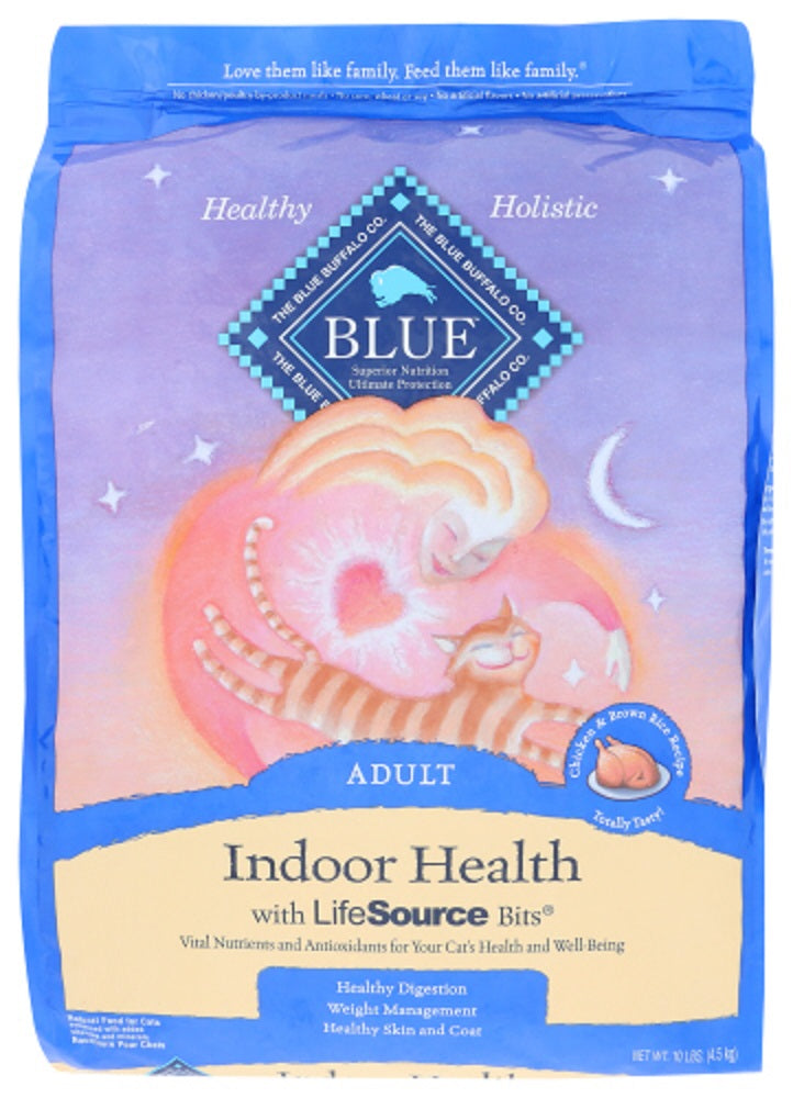 BLUE BUFFALO: Indoor Health Adult Cat Food Chicken and Brown Rice Recipe, 10 lb - Vending Business Solutions