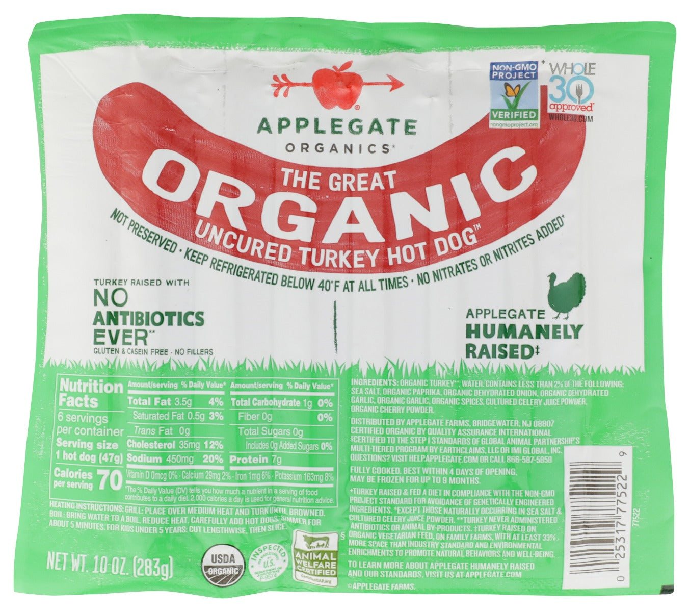 APPLEGATE: The Great Organic Uncured Turkey Hot Dog, 10 oz - Vending Business Solutions