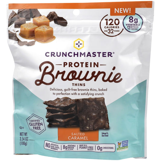 CRUNCHMASTER: Salted Caramel Protein Brownie Thins, 3.54 oz - Vending Business Solutions