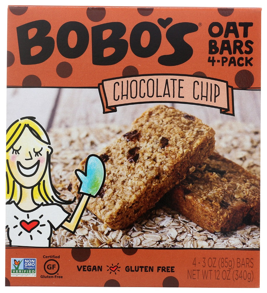BOBO'S: Chocolate Chip 4 Pack Oat Bars, 12 oz - Vending Business Solutions