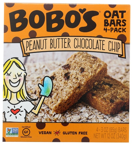 BOBO'S: Peanut Butter Chocolate Chip 4 Pack Oat Bars, 12 oz - Vending Business Solutions