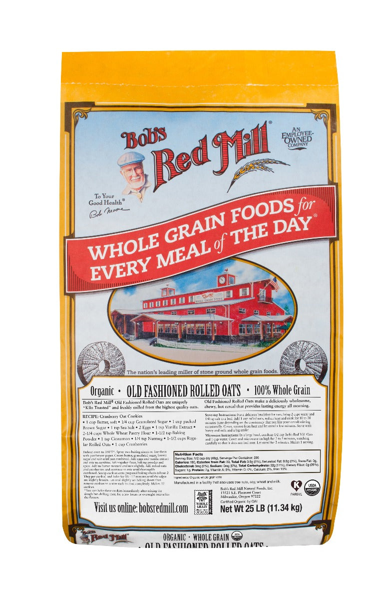 BOB'S RED MILL: Organic Old Fashion Rolled Oats Whole Grain, 25 lb - Vending Business Solutions