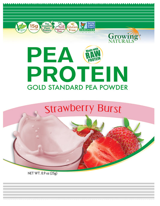 GROWING NATURALS: Pea Protein Powder Strawberry, 0.9 oz - Vending Business Solutions