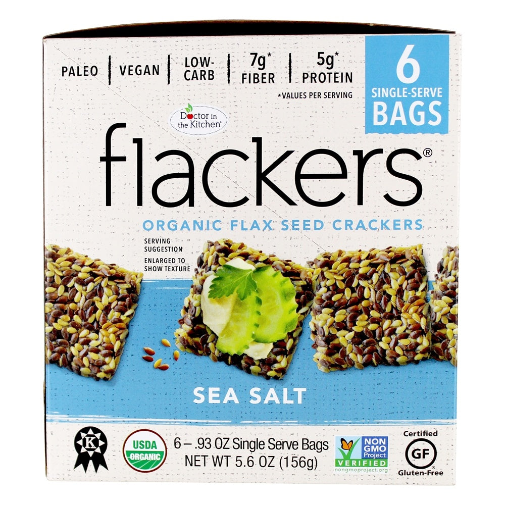 DOCTOR IN THE KITCHEN: Sea Salt Flaxseed Crackers 6 Bags, 5.6 oz - Vending Business Solutions